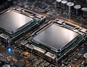 Platine mit Prozessoren auf einem Motherboard