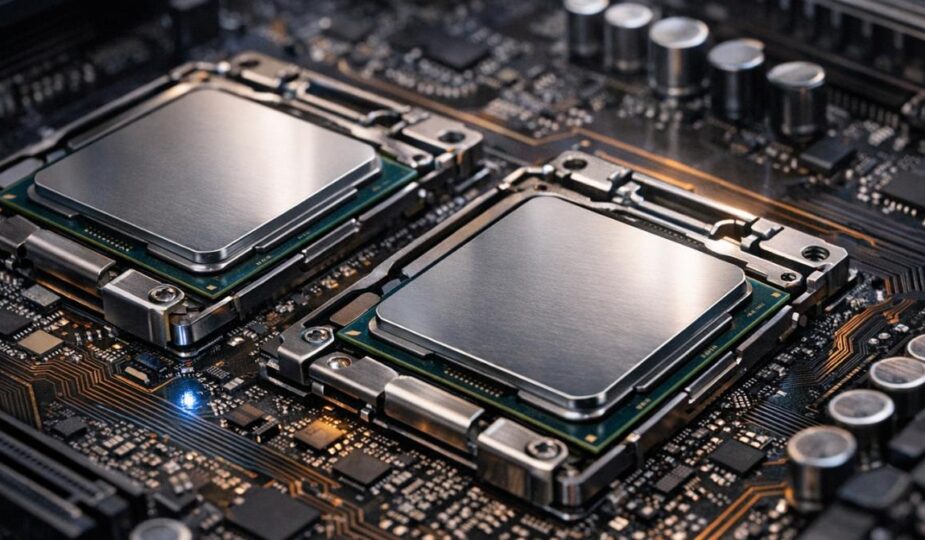 Platine mit Prozessoren auf einem Motherboard