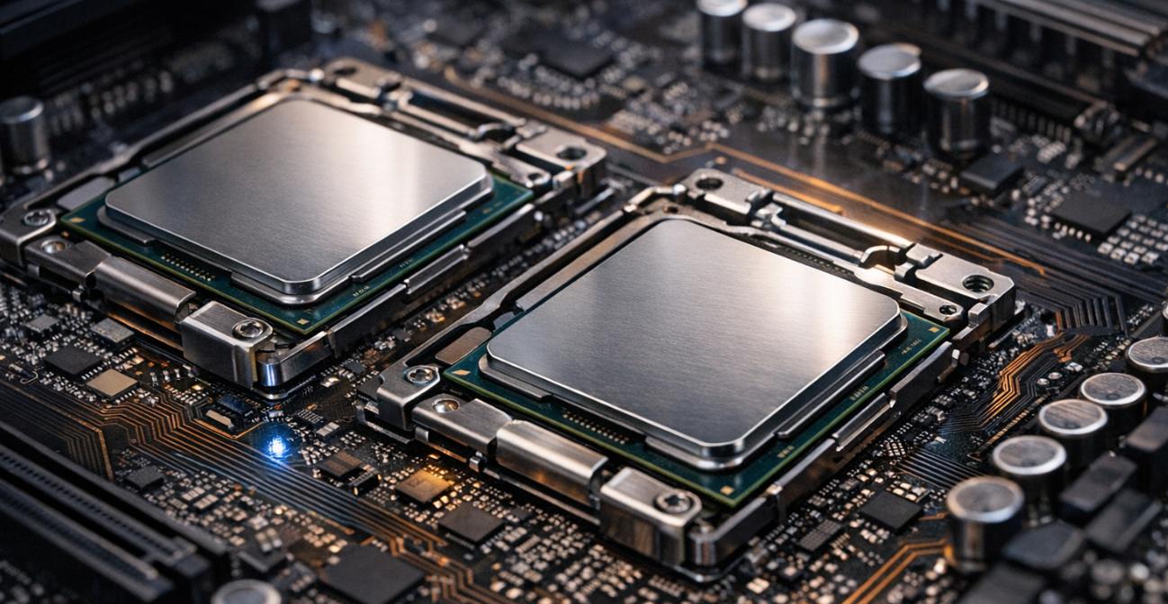 Platine mit Prozessoren auf einem Motherboard